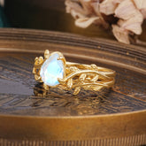 Artistic Vine  Themed 4 - Prong Pear Cut Moonstone Stackable Rings
